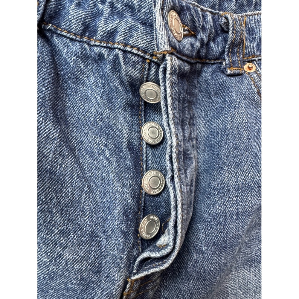 Vanilla Star High Waisted Distressed Straight Leg Jeans Blue Button Fly Size 7 - Picture 5 of 12